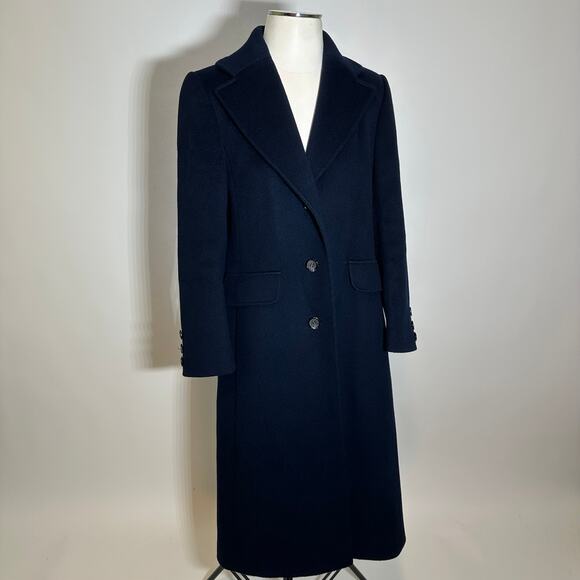 JG Hook Vintage 100% Wool Navy Blue Collared Coat Womens Petite Size Small PS - Picture 1 of 12